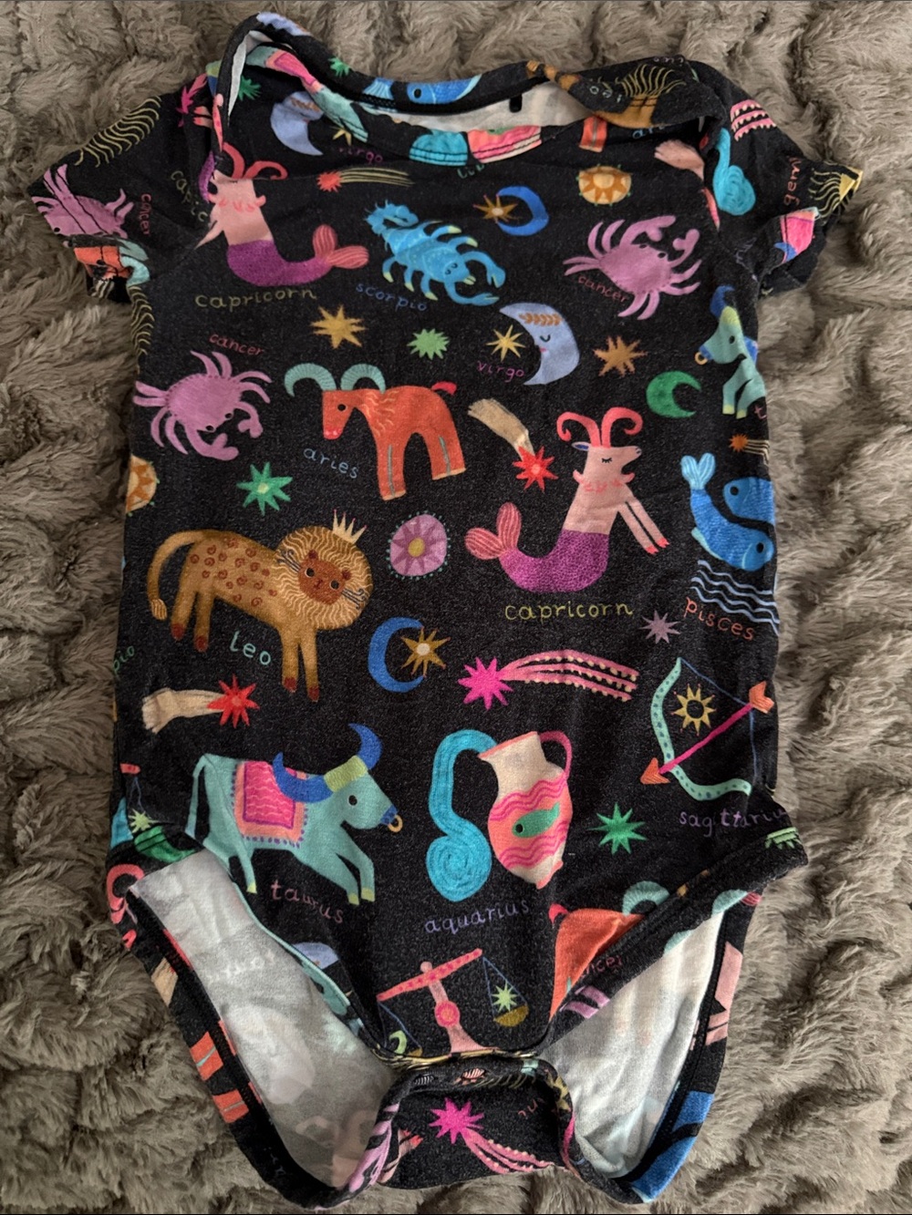 Little Sleepies Black Zodiac Print One-Piece Bodysuit